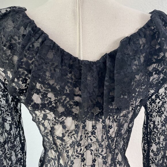 Vintage Anne Fontaine Womens 4-6 US Lace Long Sleeve Top Ruffled V Neck Blouse - Picture 8 of 10